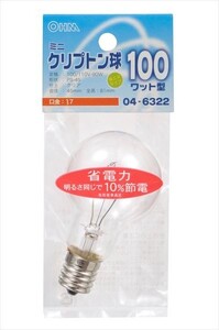 ミニクリプトン電球 E17 100W形 クリア LB-PS4700K-C 04-6322 オーム電機