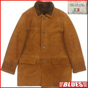 即決★イタリア製 SHEARLING★メンズXXL位 ムートンコート シアリング 52 茶 本革 シープスキン 本皮 レザー 羊革 ラム 検索:B3