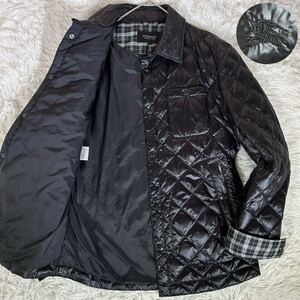 【美品】BURBERRY BLACK LABEL バーバリーブラックレーベル ダウンジャケット Lサイズ ダイヤキルティング ナイロン 裏地チェック柄 軽量