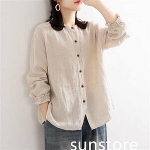 ［sunstore］★涼しい 綿麻 シャツ レディース ブラウス 春 秋 リネン 長袖 シャツブラウス 麻混 トップス 着心地 オフホワイト M