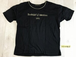 rudolph valentino ルドルフヴァレンチノ レディース ロゴプリント 日本製 半袖Tシャツ M 黒金