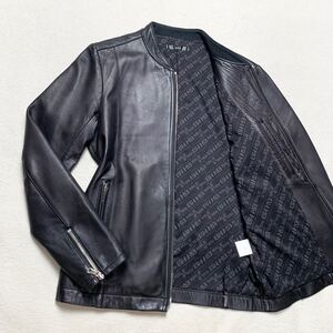 テットオム【極上のラムレザー】TETE HOMME Halb ライダースジャケット 裏地総柄 革ジャン ブルゾン シープスキン 羊革 M ブラック 黒 1円