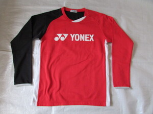 メンズ Mサイズ YONEX 長袖 Tシャツ USED きれい 起毛裏地 ライト トレーナー ロンT ジャケット レッド系 167～173cm テニス バドミントン