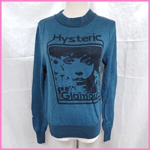 ★美品 HYSTERIC GLAMOUR/ヒステリックグラマー FLOWER GIRL編込 長袖ニット F/レディースM相当/ブルー系/ウール100%/セーター&1016900091