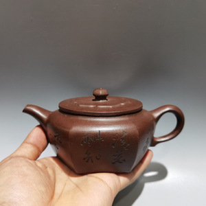 【蔵友館蔵品・紫砂壺・六方壺・顧景舟款・紫泥】・茶具・茶道品・希少珍品・賞物・中国古美術