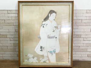 【花の精】額装　日本画　肉筆作 田中玉園　美人画　