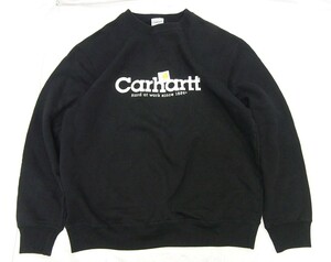 r2_3855k Carhartt カーハート ロゴプリント スウェットシャツ 裏起毛 クルーネック トレーナー 黒 サイズL