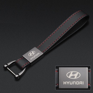 ヒュンダイ HYUNDAI キーホルダー キーリング キーチェーン 車用 牛革製 ストラップ 薄型 軽量 鍵 ブラック メンズ レディース兼用