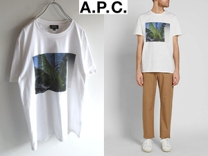 ネコポス対応 A.P.C. アーペーセー 同色ロゴ刺繍 ヤシの木 ボタニカル フォトグラフィックプリント Tシャツ 半袖 カットソー M 白 日本製