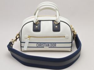 クリスチャンディオール Christian Dior ヴァイブ ボウリング バッグ レザー 2WAY ハンドバッグ 白 レディース su_p e_u F-YA890