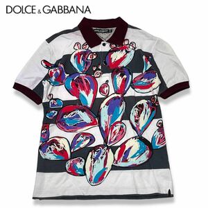 国内正規品 DOLCE &GABBANA ドルチェ&ガッバーナ G8EL6T 半袖コットン マルチ ロゴ ポロシャツ 切替 ボーダー トップス 44 イタリア製