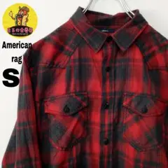 usa古着 AmericanRag ネルシャツ　S レッド　ブラック　オンブレ