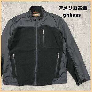 アメリカ古着 ghbass ジーエイチバス フリース ジャンパー ジャケット ジップアップ USA企画 ビッグシルエット ブラック サイズL 玉FL2357