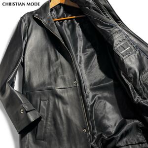 極美品/LL ●CHRISTIAN MODE クリスチャンモード メンズ ●ラムレザー 羊革 アウター ステンカラーコート ジャケット ブラック 