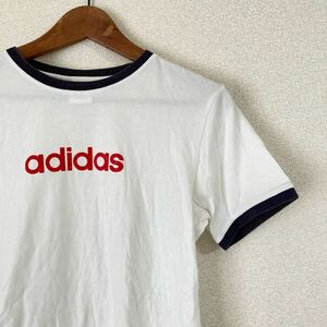 adidas ロゴ Tシャツ 半袖 ホワイト 白 アディダス L★レディース カワイイ 00s リンガーTシャツ 古着 レトロ カジュアル Tee 綿100%