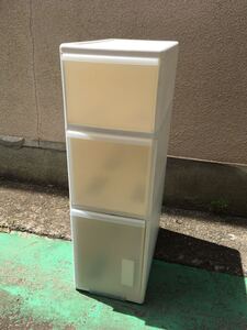 N 2F】☆手渡し歓迎☆ すき間ストッカー 3段 引き出し 収納 ケース ホワイト プラスチック キッチン ラック チェスト 約25×45x80cm 現状