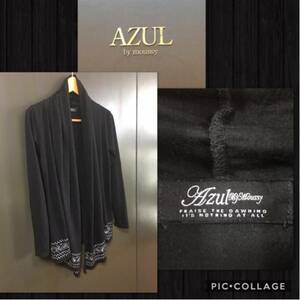 ◆AZUL by moussy アズールバイマウジー 長袖 薄手 カーディガン イレギュラーヘム ペイズリー柄 レディースM 比較的綺麗　送料無料