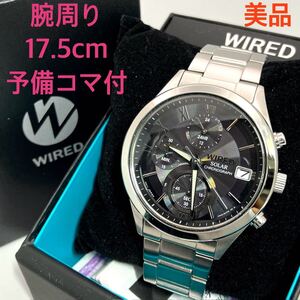 美品☆ソーラー☆送料込☆セイコー SEIKO ワイアード WIRED クロノグラフ メンズ腕時計 ブラック 充電残量表示機能 VR43-KKD0 AGAD098