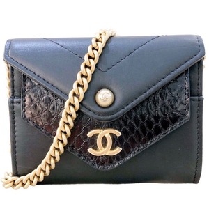 シャネル CHANEL チェーンミニクラッチ A70313 ブラック ゴールド金具 カーフスキン/パイソン クラッチバッグ レディース 中古