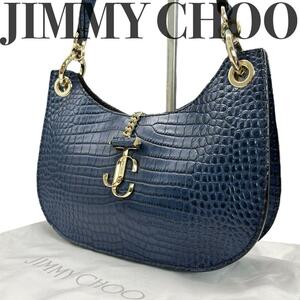 新品同様 ジミーチュウ JIMMY CHOO ショルダーバッグ ヴァレンヌ クロコ型押し　JC　三日月　レディース