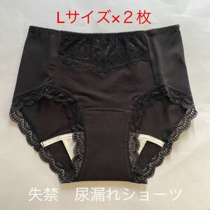 2枚組 L 尿漏れパンツ 20cc 失禁ショーツ 軽失禁 クロ　安心ショーツ 女性用 失禁パンツ レディース 婦人用