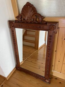 英国アンティーク ウォールミラー 壁掛け鏡 壁掛けミラー 鏡 ロココ 木製