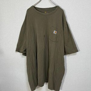 カーハート　半袖Tシャツ　カーキー　4XL　胸ポケット　オリジナルフィットYA 古着　入手困難　激レア　希少人気　ゆるだぼ ビッグサイズ