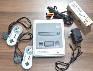 ◆N89623:スーパーファミコン 本体 コントローラー2セット ケーブル類セット HVC-002 SHVC-005 通電のみ確認 現状品 中古