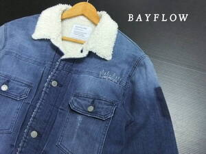 ■BAYFLOW■デニム風ボアジャケット インディゴ染め サイズ4 ダメージ加工 グランジ 藍染め ベイフロー