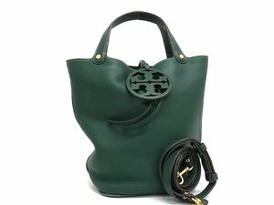 1円 ■美品■ TORY BURCH トリーバーチ レザー トートバッグ ショルダー 肩掛けかばん め掛けかばん レディース グリーン系 BM3897