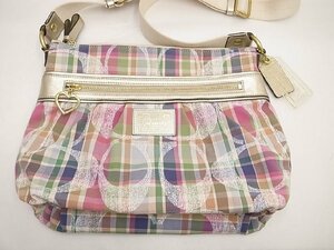 美品☆【COACH】コーチ ショルダーバッグ F22146 マルチカラー チェック柄 レディース