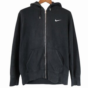 NIKE ナイキ ワンポイント 刺ロゴ パーカー フーディー スウォッシュ スポーツ ブラック (メンズ L) 中古 古着 O4213