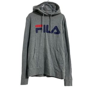 FILA ロゴ スウェット パーカー フィラ L グレー プルオーバー 裏起毛 ポケット プリント 古着卸 アメリカ仕入 a610-5482