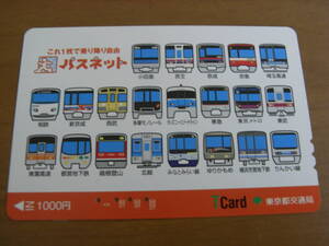 ②使用済パスネット　TCard　東京都交通局　これ1枚で乗り降り自由　パスネット