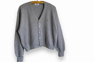 80sビンテージIZODアイゾッドLACOSTEラコステワンポイントオーロンアクリルニットカーディガンLライトグレーアメカジストリートnr24496