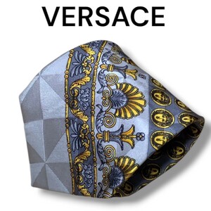 【美品】VERSACE ヴェルサーチ ネクタイ ハイブランド イタリア製 シルク シルク100% グレー 総柄 メデューサ