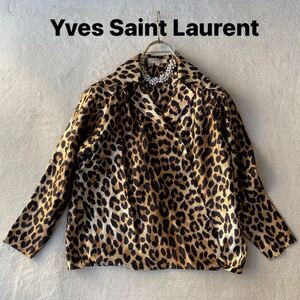 3点送料無料☆Yves Saint Laurent　vintage イヴ・サンローラン ヴィンテージ ヒョウ柄　レオパード　シルク100ブラウス　絹　M