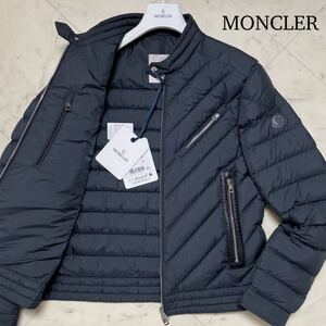 未使用級/L相当★MONCLER モンクレール TAJUNA 2023AW キルティング ダウンジャケット ライダース ブルゾン レザータグ ブラック 黒 メンズ