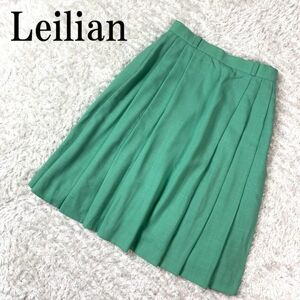 Leilian レリアン プリーツスカート グリーン 緑 ウール キュプラ 9 B376