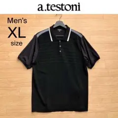 美品 A.TESTONI ニットポロシャツ XL 半袖 黒 ア テストーニ ポロ