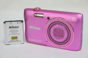 【返品保証】 ニコン Nikon Coolpix S3700 ピンク 8x バッテリー付き コンパクトデジタルカメラ v5905