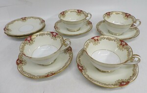 21●a246☆中古品　洋食器　オールドノリタケ　VORNAY RED　95659　カップ＆ソーサー　4客セット　オマケ付　Noritake　現状