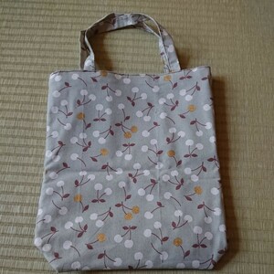 ハンドメイド◇さくらんぼ柄くすみグリーン ミニトートバッグ 