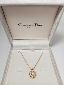 1円【新品同様/箱付】Christian Dior クリスチャンディオール ネックレス　ラインストーン　ゴールドカラー　CD