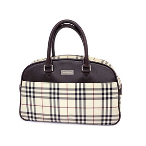 ◆BURBERRY LONDON バーバリーロンドン ボストンバッグ◆ ベージュ×ブラウン PVC×レザー ノバチェック柄 レディース bag 鞄