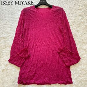 ISSEY MIYAKE　ワイン　シフォンブラウス　シワ加工シースルー　オールド