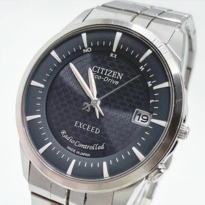 稼動品 CITIZEN シチズン Eco-Drive エコドライブ EXCEED エクシード H113-T009239 電波ソーラー デイト ベルト純正 メンズ 黒文字盤 UKTC