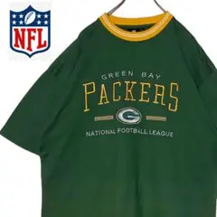 NFLアパレル パッカーズtシャツ 緑✕黄色 L 刺繍ロゴ リンガーtシャツ