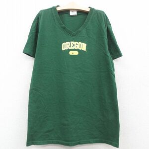 古着 ナイキ NIKE 半袖 ビンテージ Tシャツ キッズ ボーイズ 子供服 OREGON コットン Vネック 緑 グリーン 23apr21