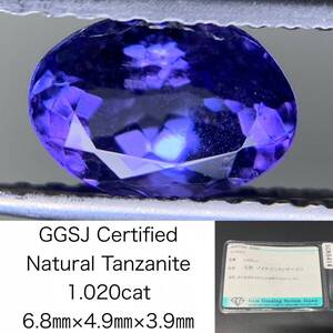 タンザナイト 1.020ct 宝石ソーティング付き 6.8×4.9×3.9 ルース（ 裸石 ） 3441Y